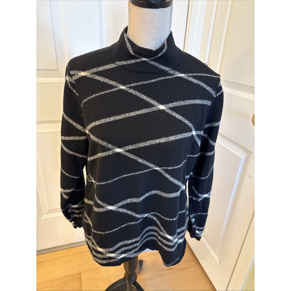 MERINO WOOL MOCK NECK jones New York 100% Wool Black Print Sweater Size XL